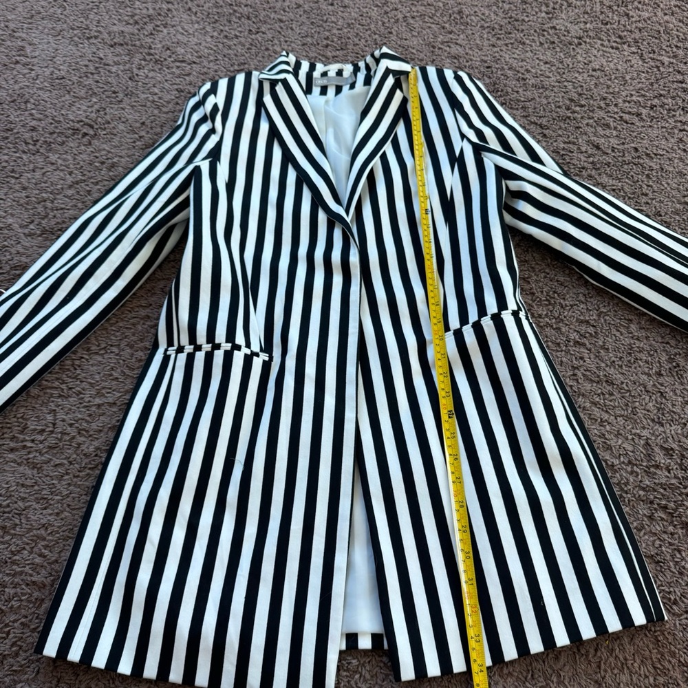 ASOS Black White Mono-striped Pant Suit Long Line Blazer High Rise Co Ord US 8 - Picture 13 of 15